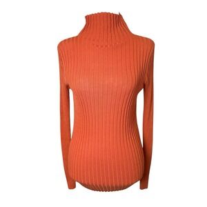 Demylee Rubbed Mock Neck Top Small Orange Stretchy Layering Office Career NWT‎